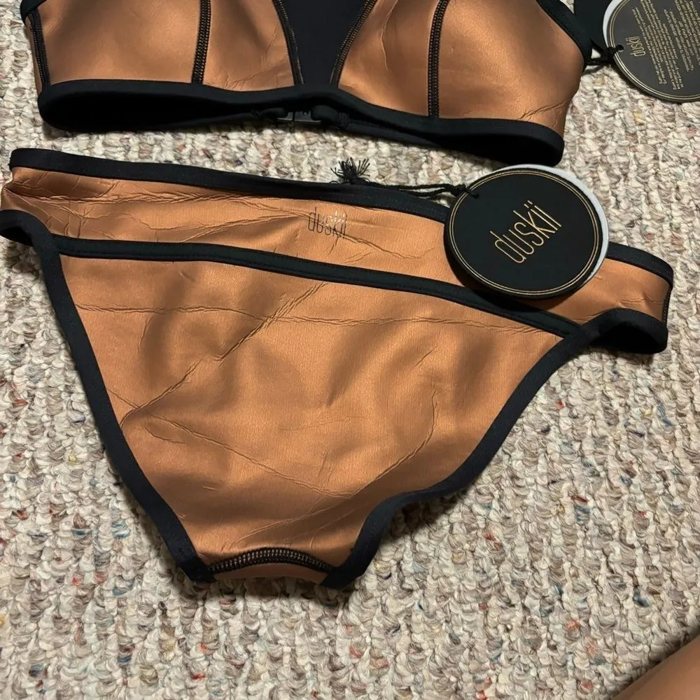 NWT Duskii Neoprene Ochre Bikini Amber Brown Bronze Metallic Set - Image 11