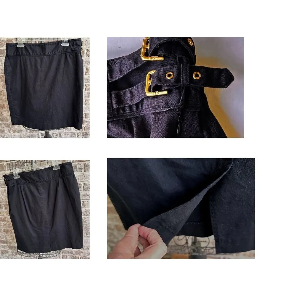 Lauren Ralph Lauren Pencil Skirt Sz M Modest Black Side Zip Double Metal… - Image 6