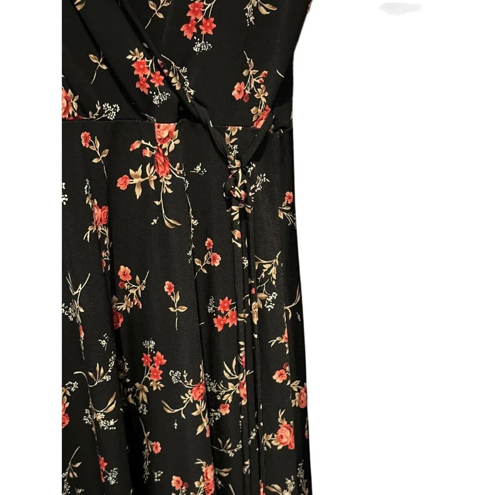 Kaileigh Black Floral Deep V Neck Dress Sz M - Image 3
