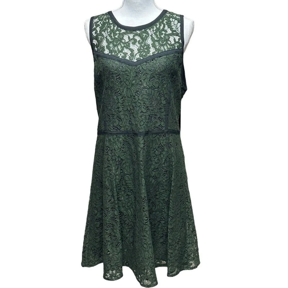 Michael Kors Green Lace Fit & Flare Cocktail Office Holiday Date Dress Size L‎ - Image 2