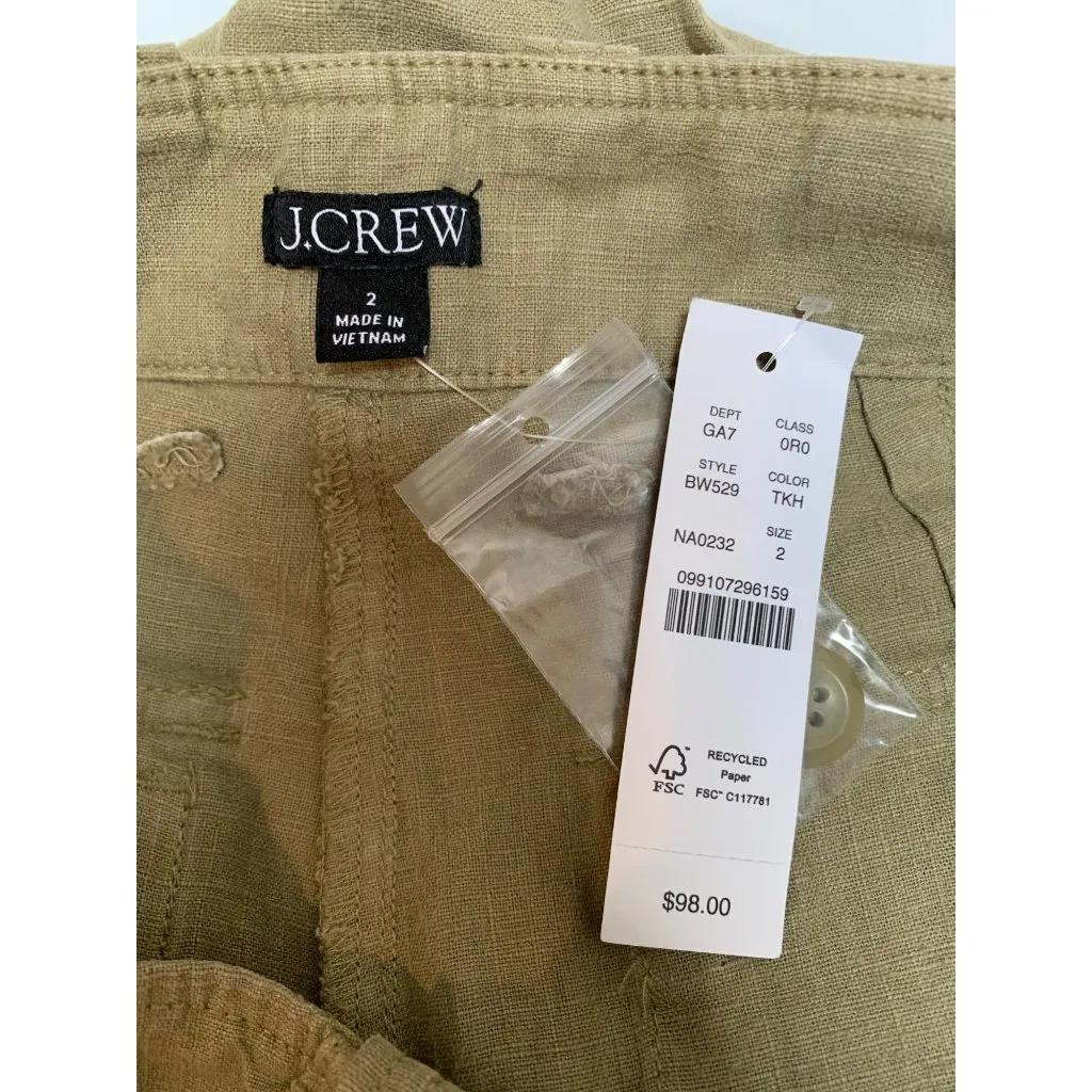 J.Crew Womens Linen Blend Utility Pants Size 2 Khaki Green New With Tags Tan - Image 4