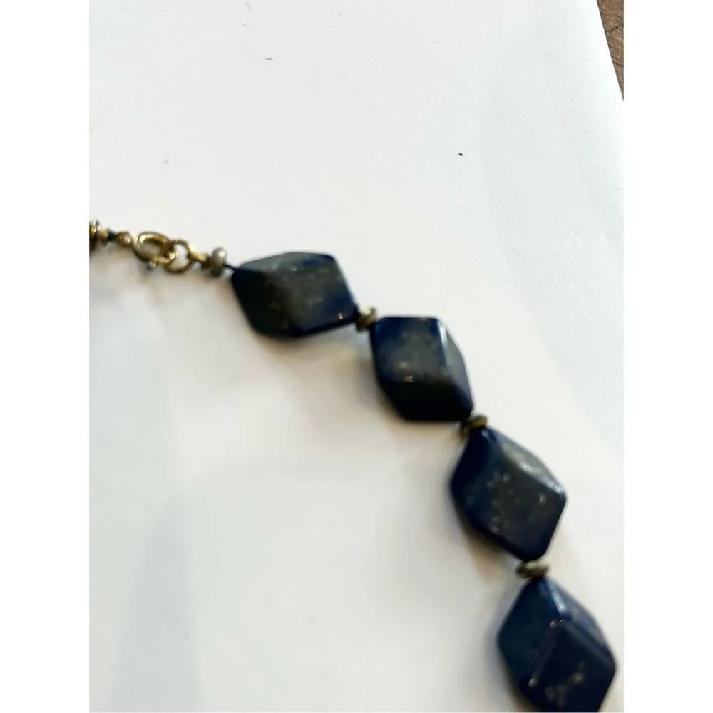 Rare Vtg 1970s Trifari Costume Enamel Asymmetric Lucite Beads Chocker navy and g - Image 4