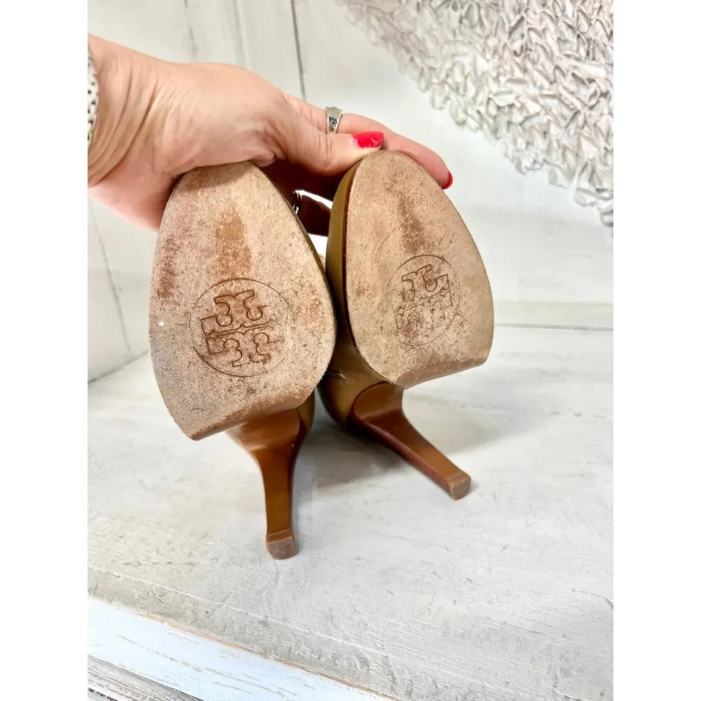 Tory Burch Kasey Leather Side Zip Stacked Heel Knee High Boots Tan Women's 8.5 - Image 12