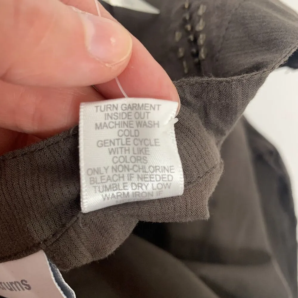 Tantrums Size L Tunic Top Brass Beaded Front Long Sleeve Split V - Image 9