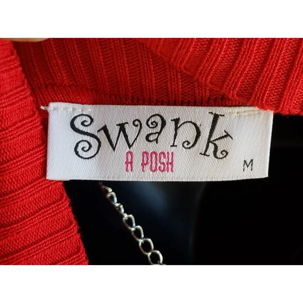 Swank A Posh Long Maxi Dress Womens Medium Red Knitted Long Sleeve Mock Neck - Image 3