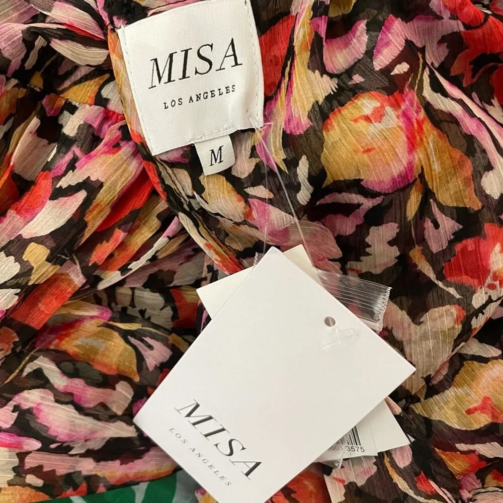 Misa Simone Floral Print Long Sleeve Chiffon Midi Dress In Multi Women’s Sz M - Image 6