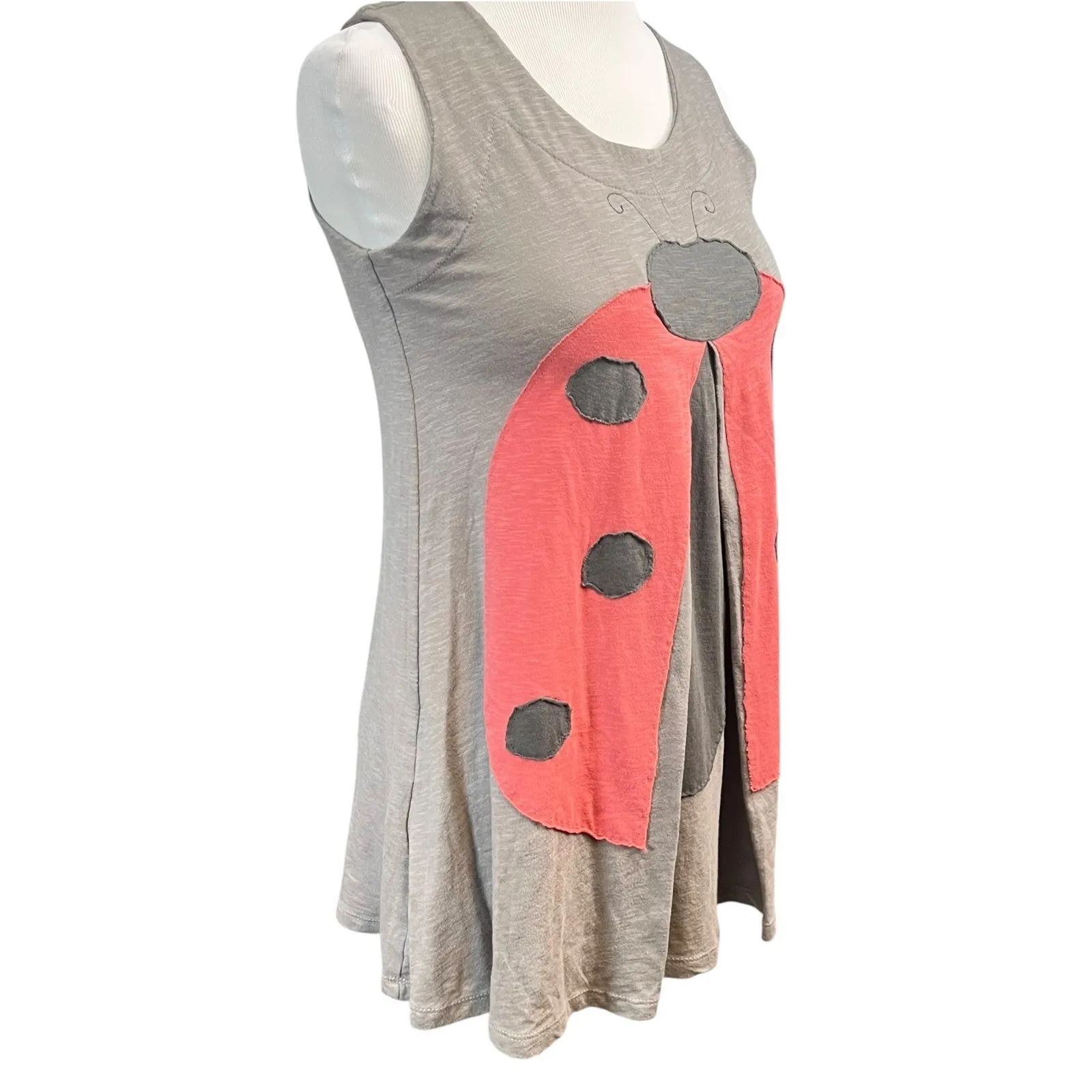 HEEL Athens Lab Women's Organic Cotton Gray Ladybug‎ Tank Top XXL - Image 2