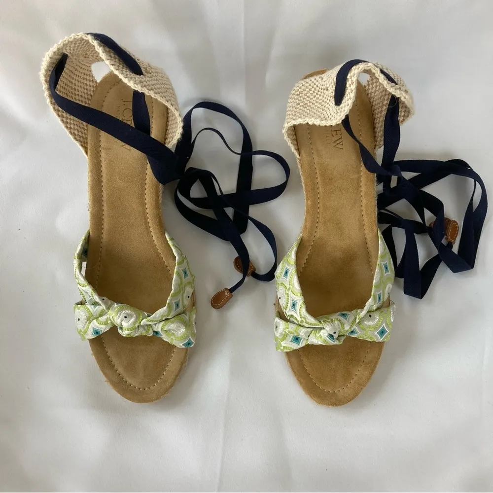 Almost New J. Crew Marianne Espadrilles Wedge Sandals in Clover Burst Color Sz 9 - Image 5