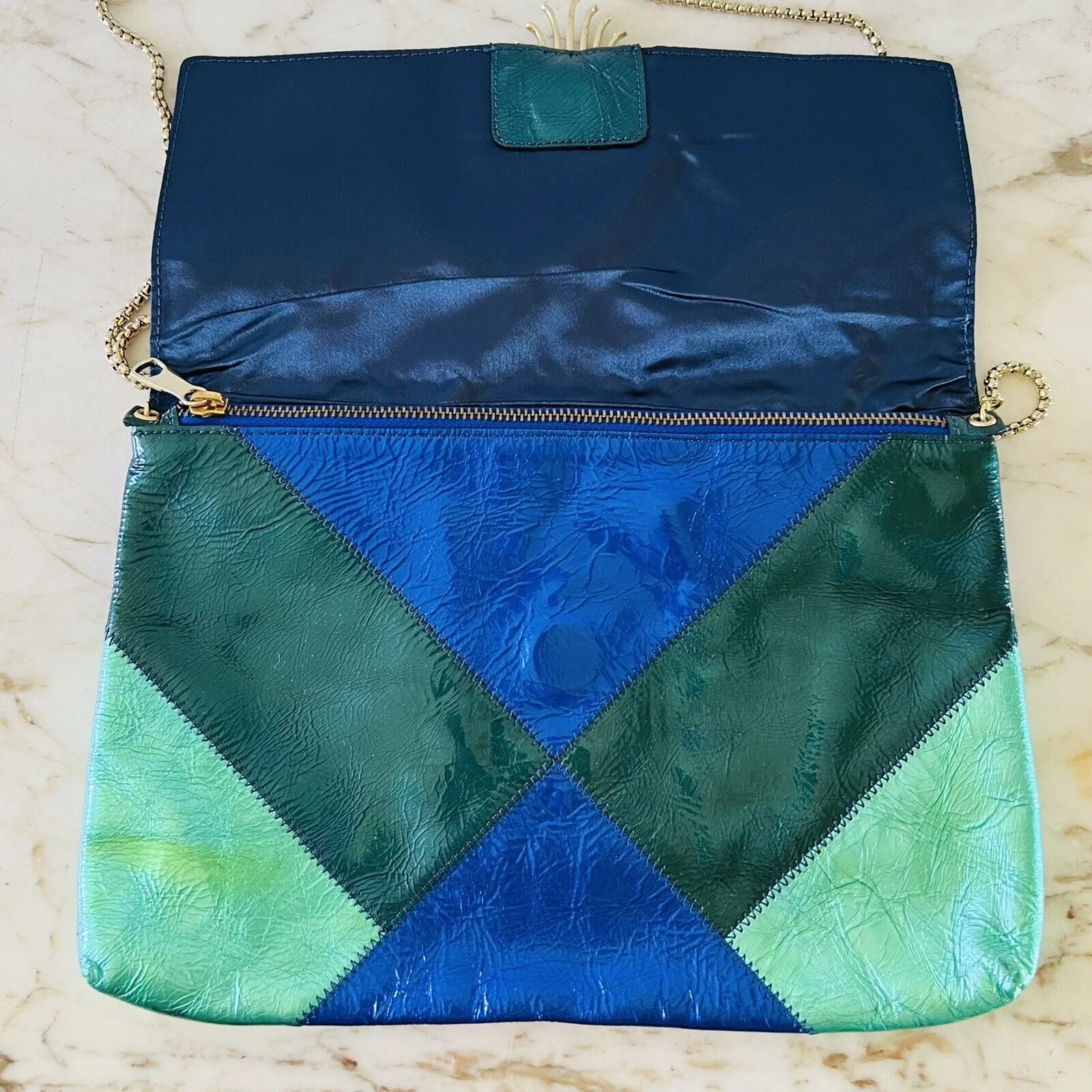 2009 MATTHEW WILLIAMSON for H&M Blue Green Patch Soft Leather Crossbody Bag - Image 9