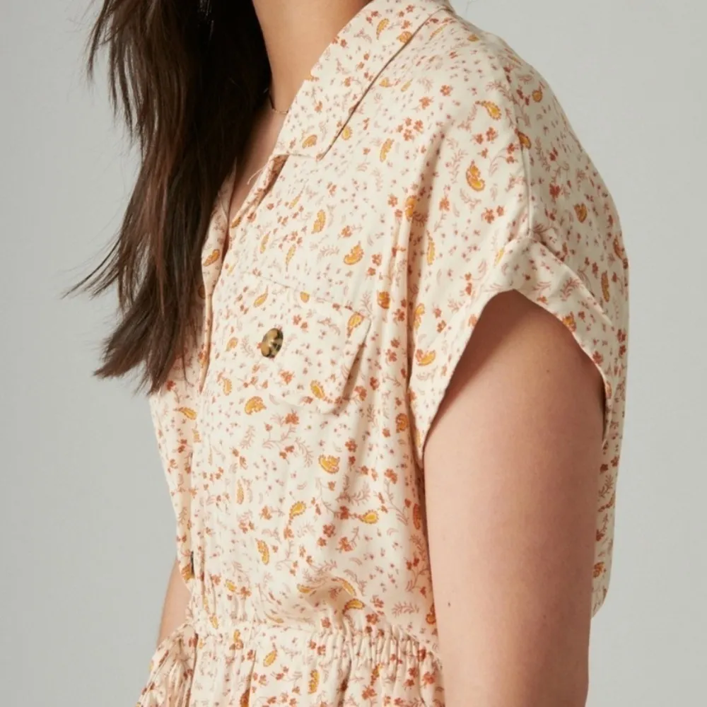 Lucky Brand Printed Short Sleeve Shirt Dress Cream Floral XL‎ - Image 4