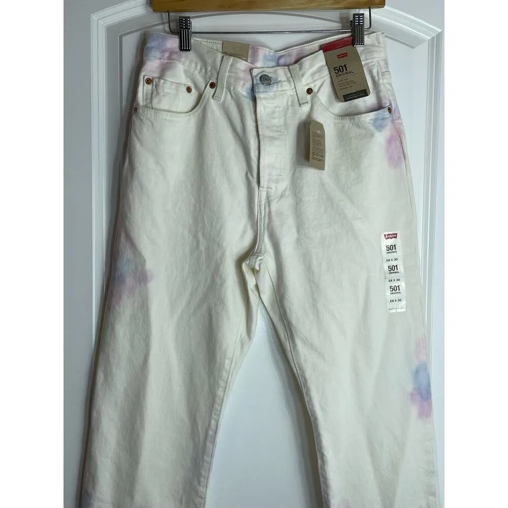 Levi's 501 Jeans Size 28 High Rise White Tie Dye Button Fly Festival Hippie NWT - Image 3