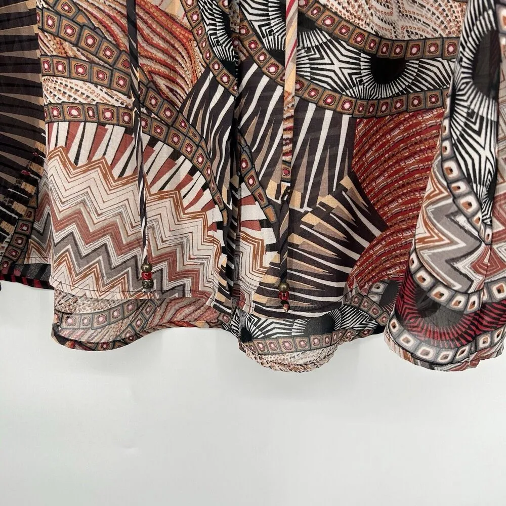 Susan Graver Boho Printed Tunic Top Button Up Sher Orange Black Size 16 - Image 5