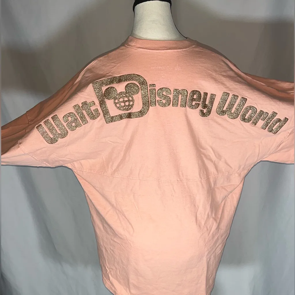 Walt Disney World Spirit Jersey Peach w/ Gold Glitter Long Sleeve Pink Size M - Image 6