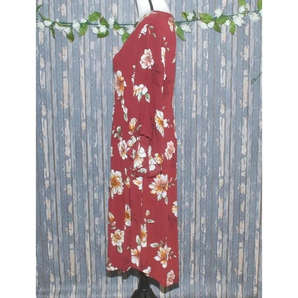 Stevie Hender Floral Dress Size L Midi Half Bell Sleeve Zip Back Boho Sheath - Image 5