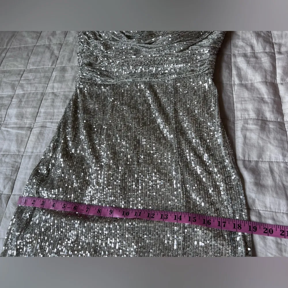 Eliza J Champagne Cowl Neck Sequin Gown Spaghetti Straps Leg Slit Formal - 8 - Image 8