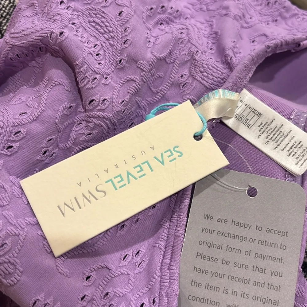 Sea Level Lavender Purple Sweetheart Schiffli Lace Detail One Piece Swimsuit Size 4 - Image 5