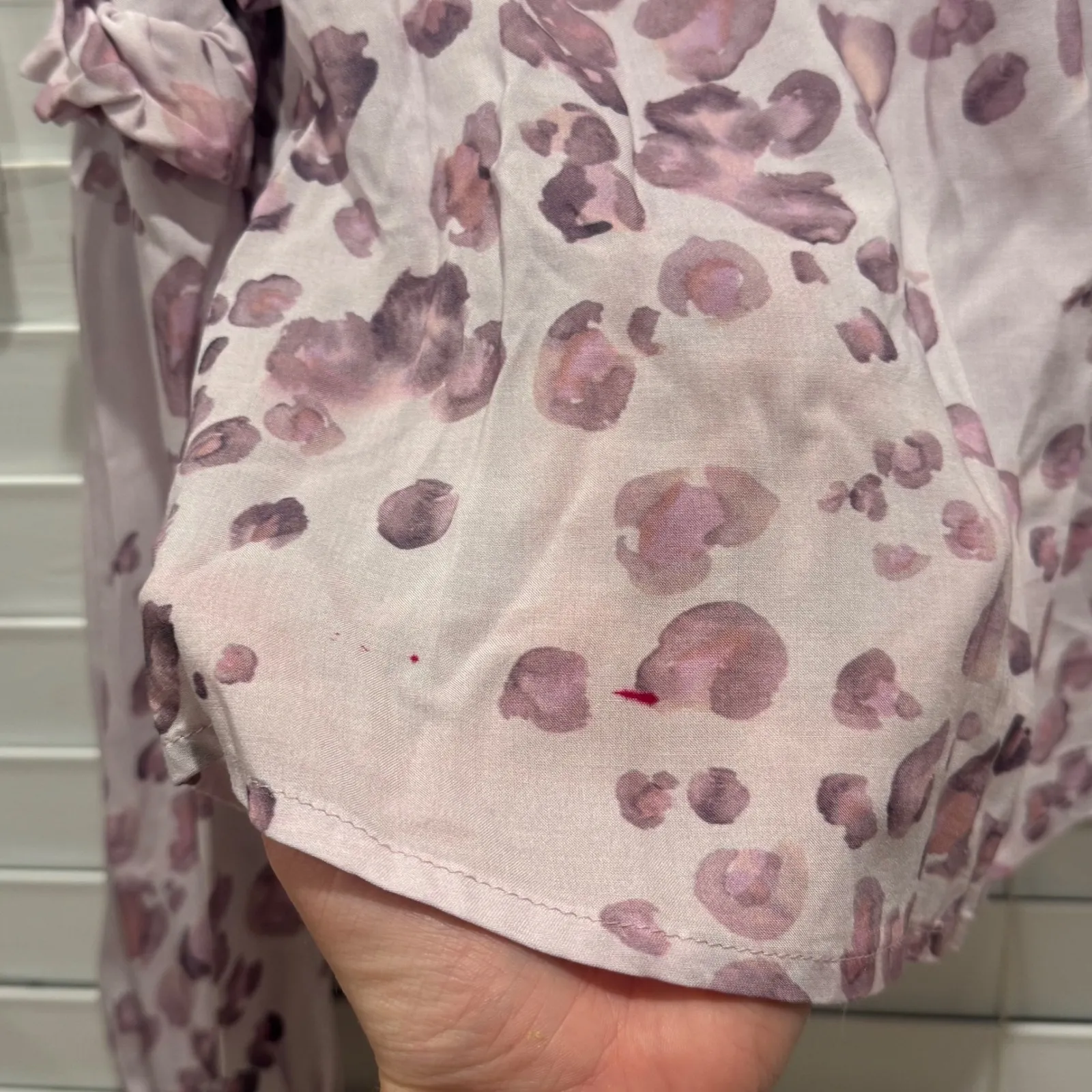 Jen's Pirates Booty Leopard Ruffle Smocked Neck Tie Neck Long Sleeve Blouse Sz S - Image 7