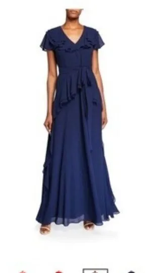 SHANI women’s dress Ruffle Georgette Fit and Flare maxi luxury navy blue size 10 - Image 2