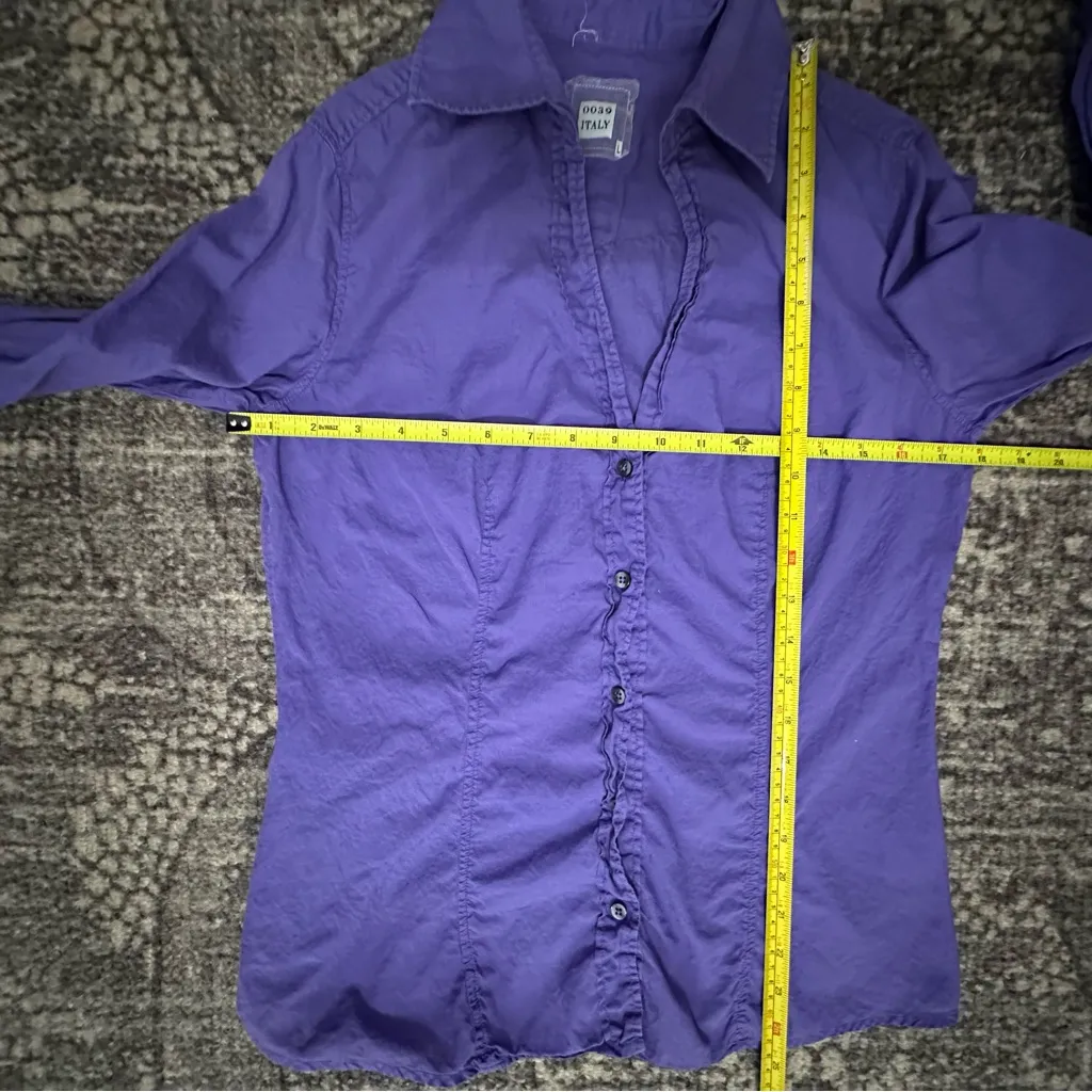 0039 Italy Women’s Sz L Purple Cotton Button Down Long Sleeve Collared Top Shirt Size L - Image 7