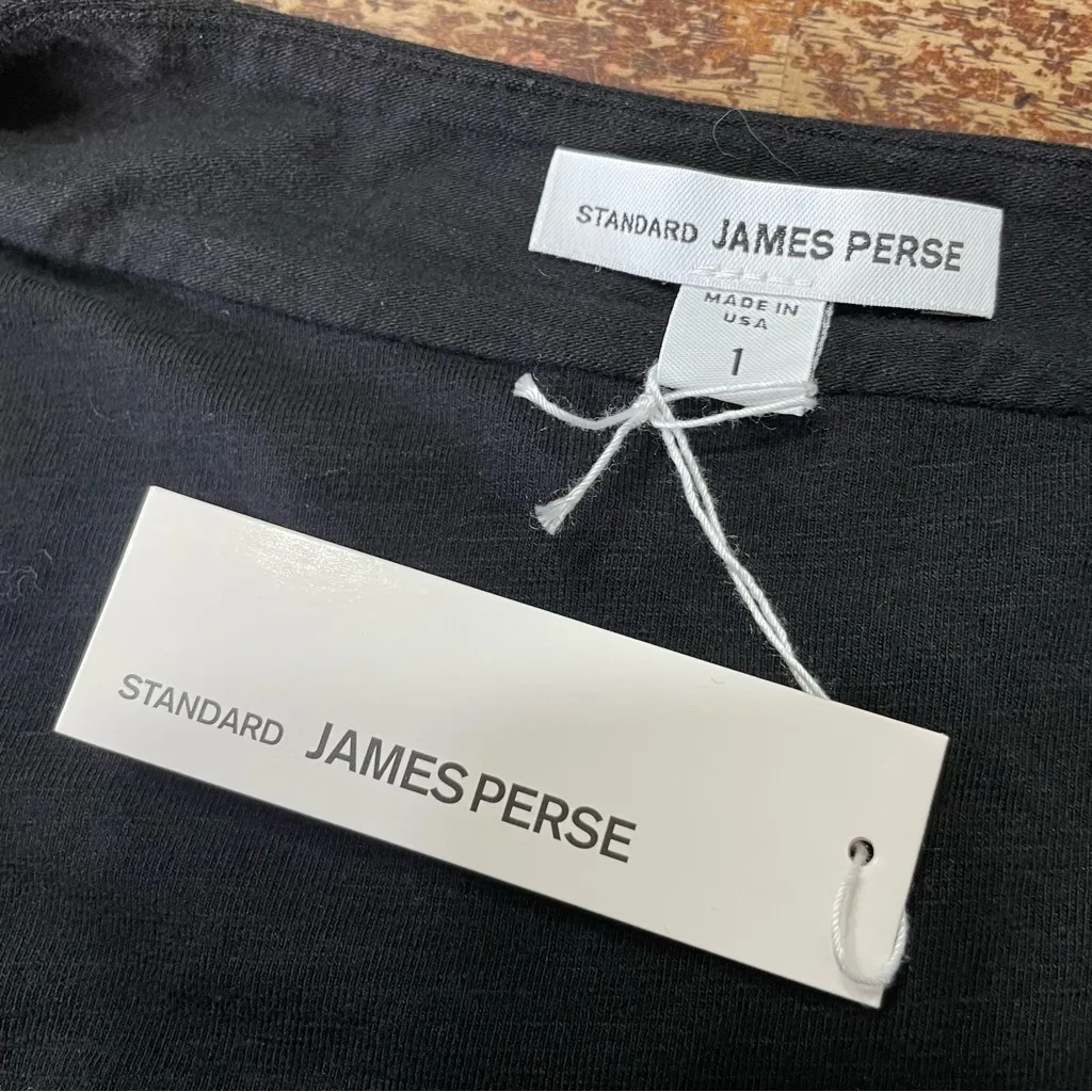 JAMES PERSE Black Slub Cotton Draped Off-Shoulder Long Sleeve Top‎ Sz 1 Small - Image 5