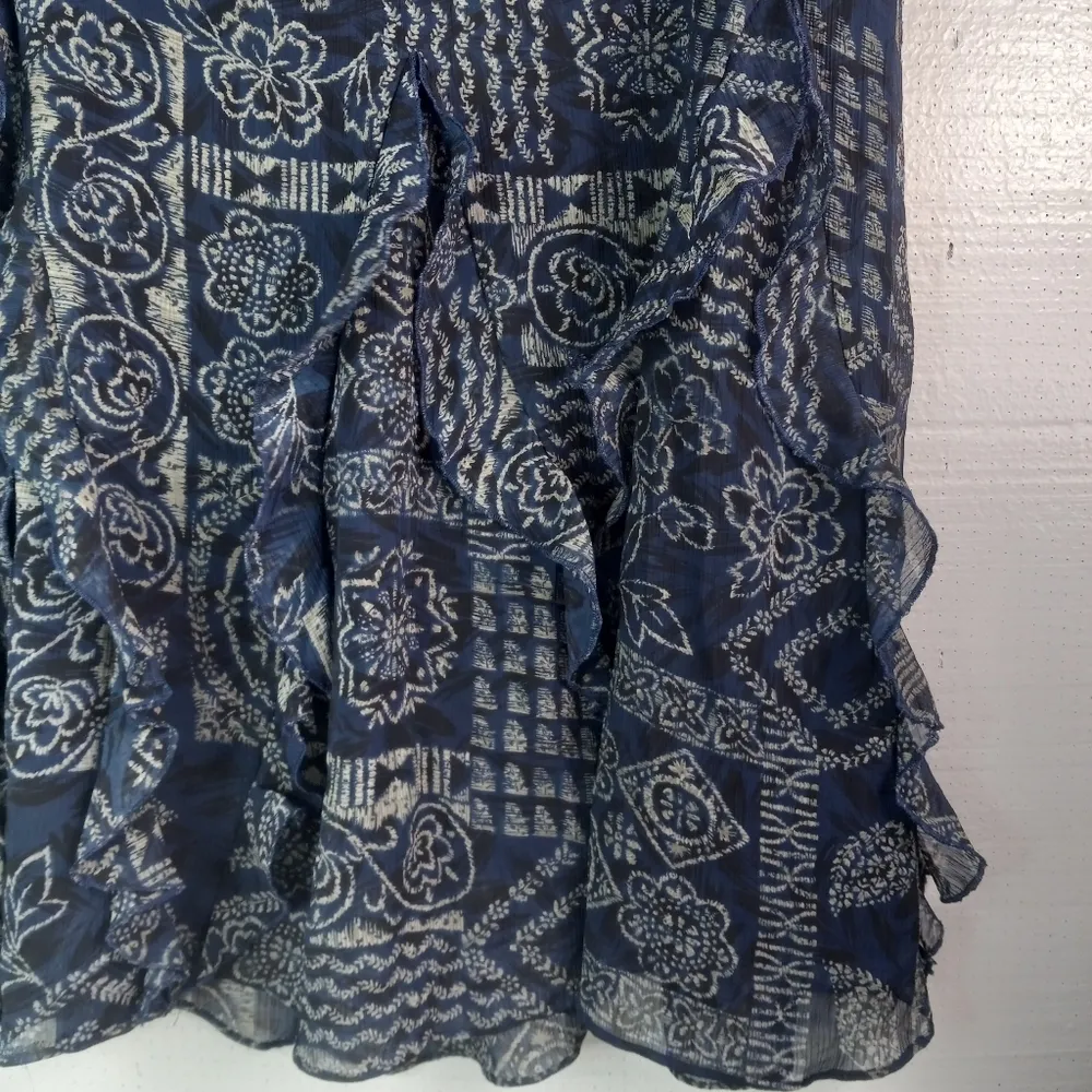 Coldwater Creek LP Ruffled Layers Lined Midi Skirt Petite in Gray on Dark Blue - Image 5