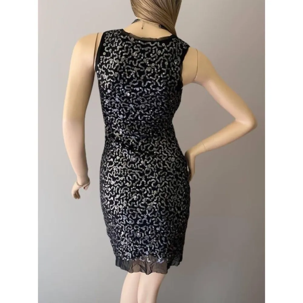 Max Studio  Black Silver Sequin Tank Mini Party Dress Size S - Image 2