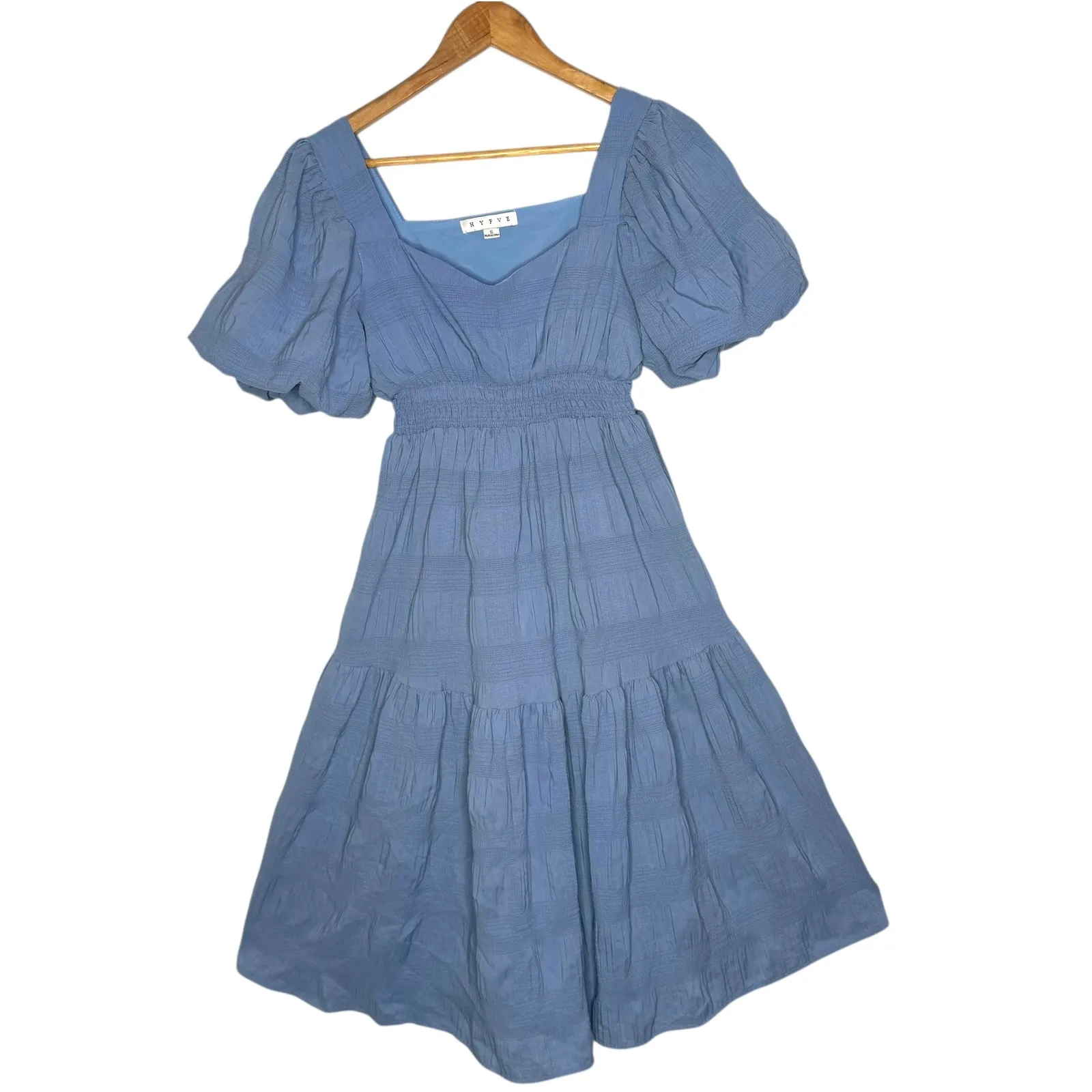 HYFVE Smocked Dress Puff Sleeve Tiered‎ Blue Size S Cottagecore Coastal Cowgirl - Image 2