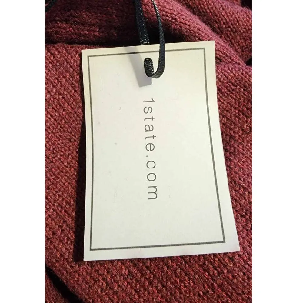 1. State Cold Shoulder Cuffed Turtleneck Sweater Windsor Wine Small NEW - Image 6