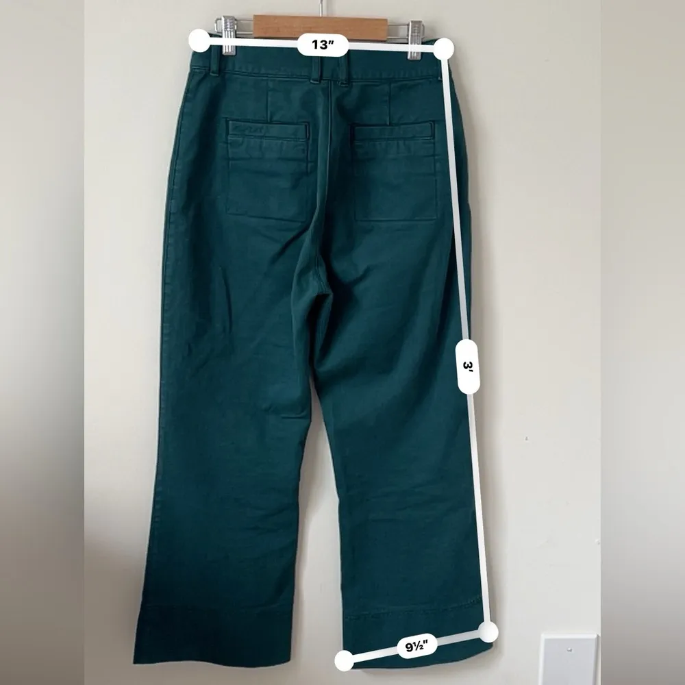 Uma High Rise Kick Crop Wide Leg Flare Cotton Pants Dark Green Size 27 - Image 10