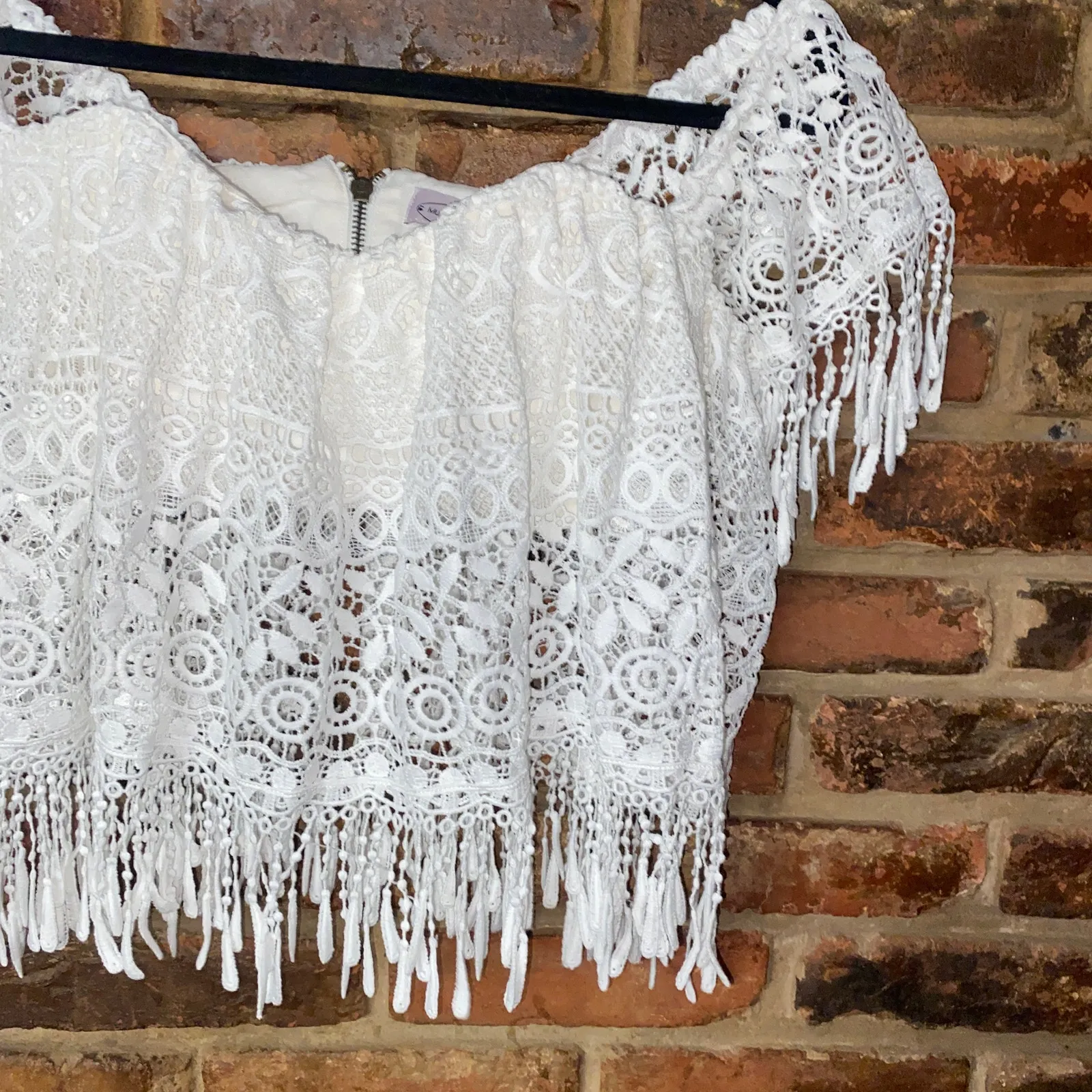 Muche Et Muchette White Crochet Lace Tassel Tie Crop Top Women's Size S/M - Image 3