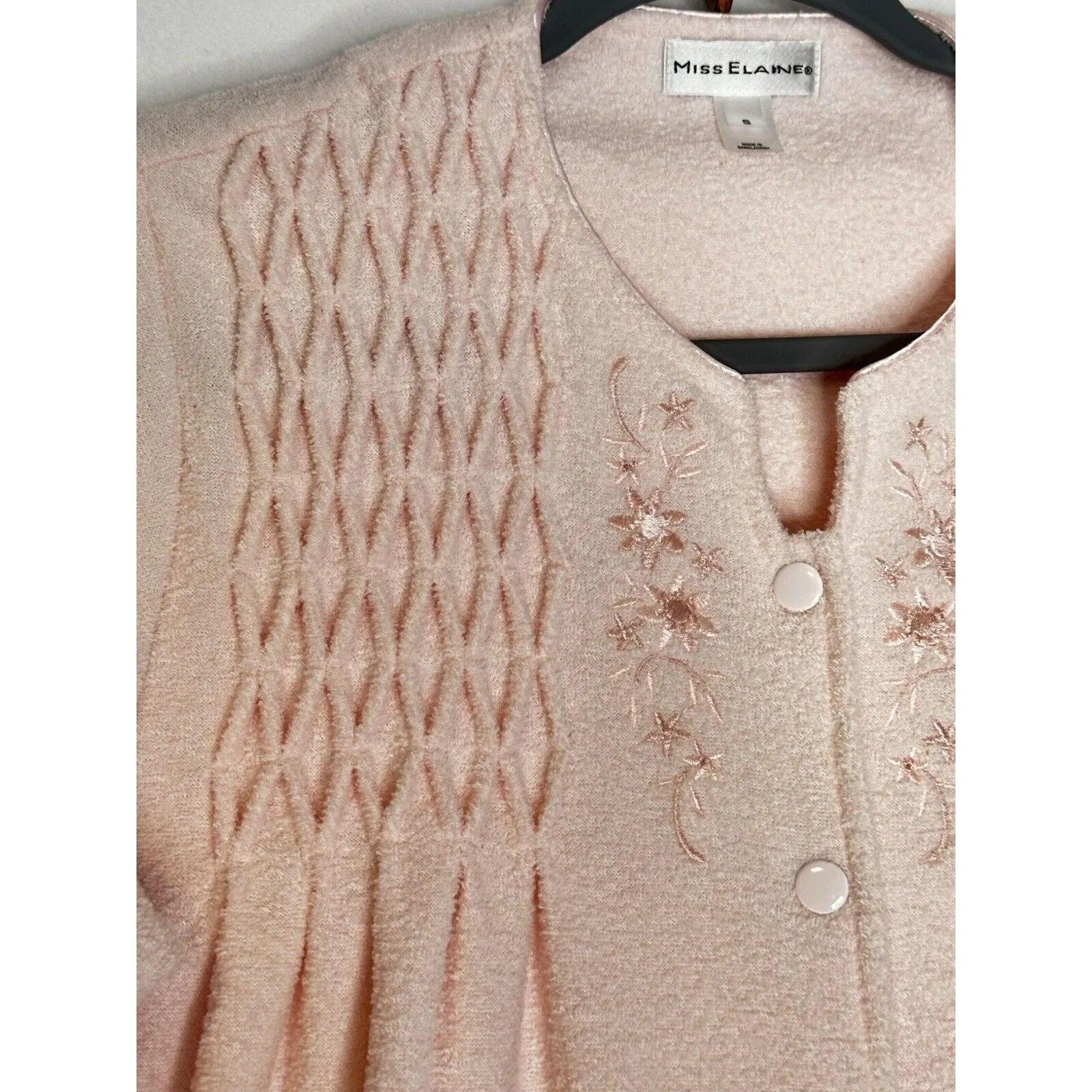 Miss Elaine Robe Housecoat Small‎ Baby Powder Pink Embroidered - Image 3