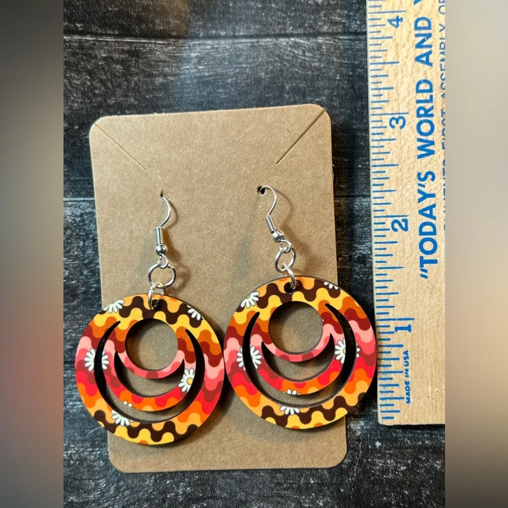 Multicolored Melting Round Dangle Pierced Earrings New - Image 3