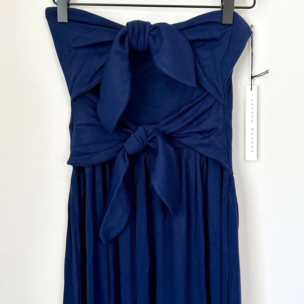 NWT Susana Monaco Tie Front Strapless Maxi Dress in Navy - Size: Medium - Image 3