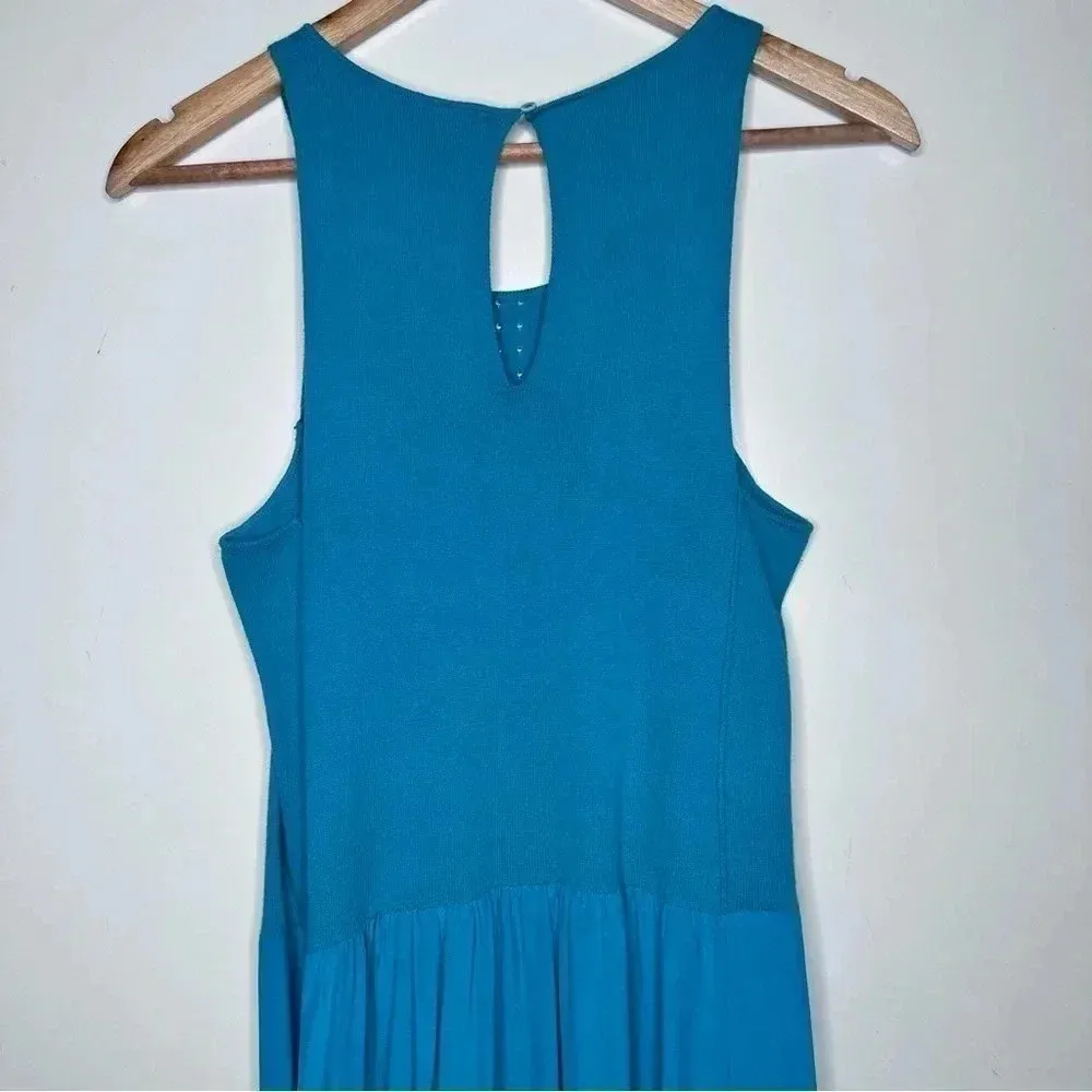 Comptoir Des Cotonniers Anthro Turquoise Sleeveless Midi Dress Size Medium Blue - Image 6