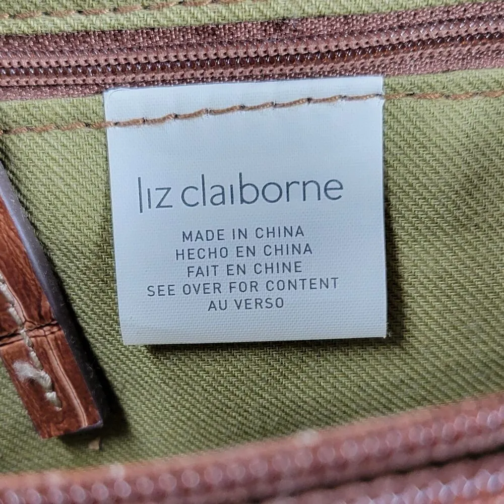 Liz Claiborne Satchel Bag Med Floral Cotton Faux Leather Embossed Alligator - Image 14