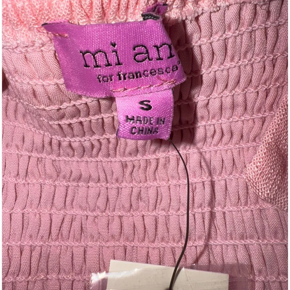 NWT Mi Ami Linen Blend Crop Top Womens Small Petal Pink Smocked Preppy Old Money - Image 7