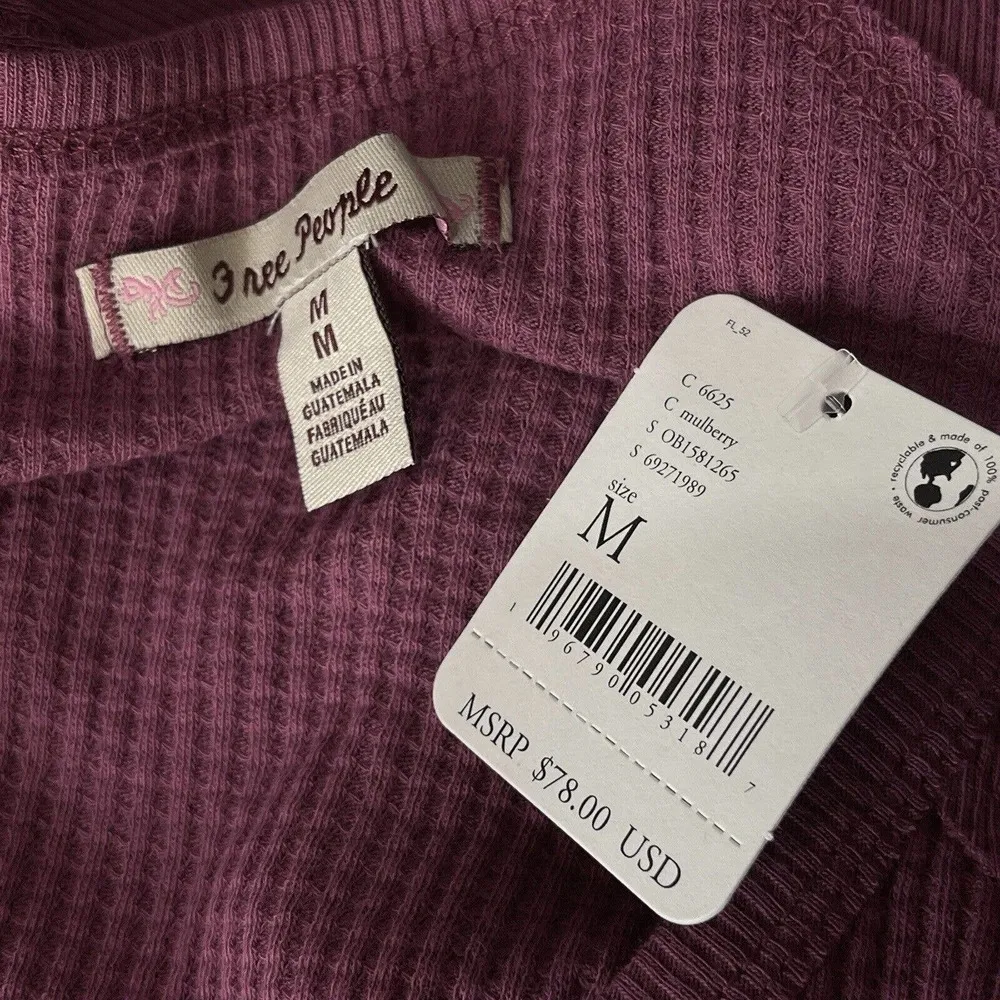 Free People Medium Santa Clara Thermal Top Long Sleeves V-Neck Mulberry - Image 8