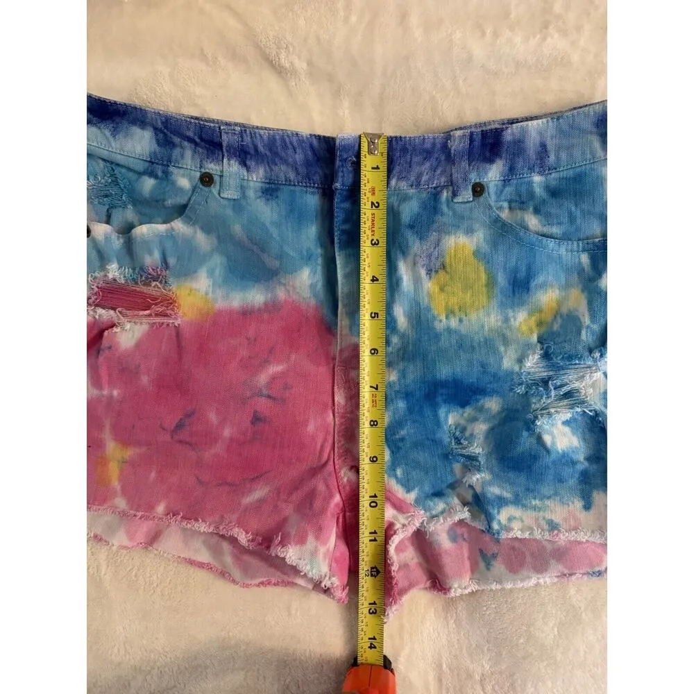 H&M Divided Women's Sz. 12 High Rise Tie-dye multicolor shorts denim festival - Image 6