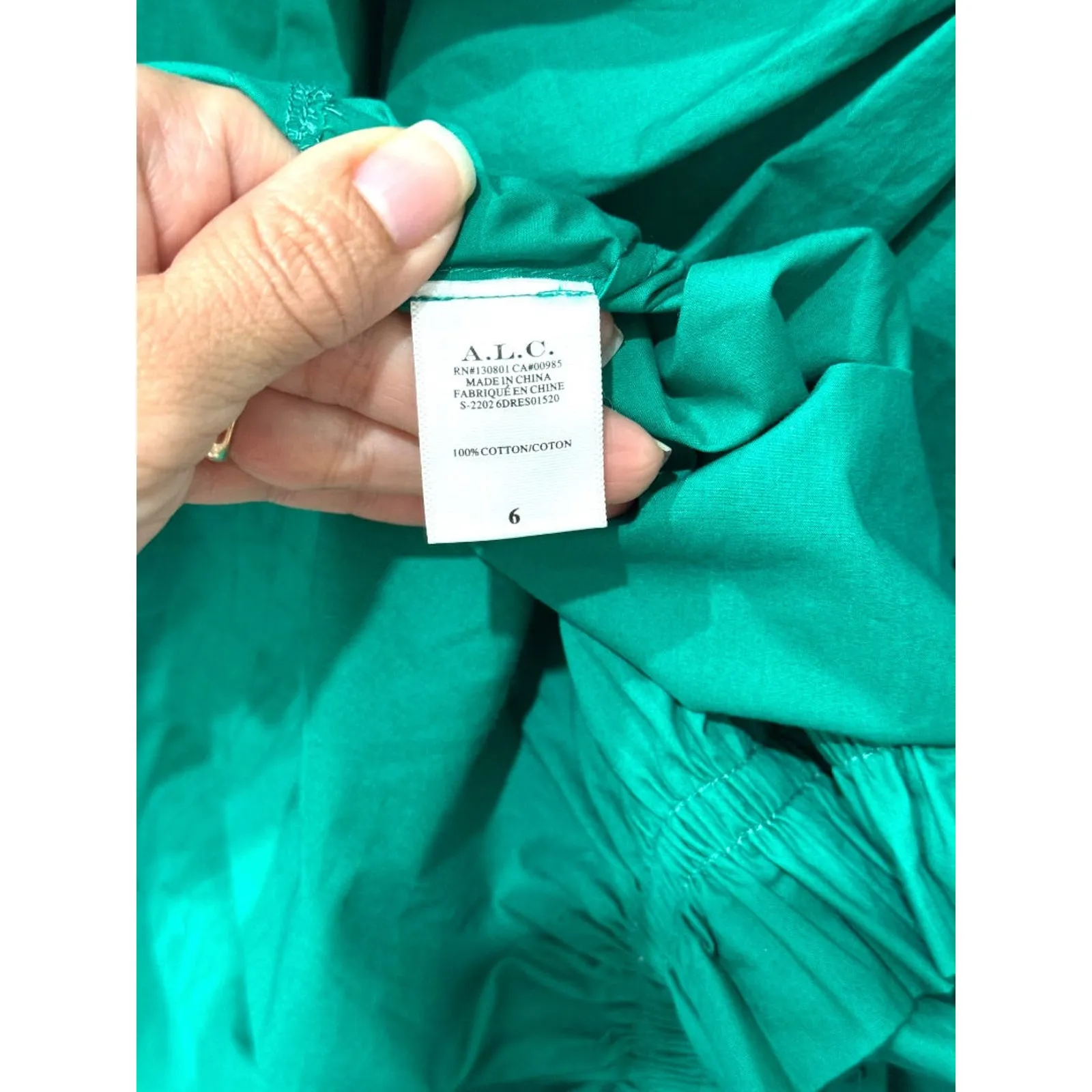 A.L.C. Alexa Cutout Gathered Cotton Poplin Ruffle Trim Mini Dress Jade Womens 6 - Image 6