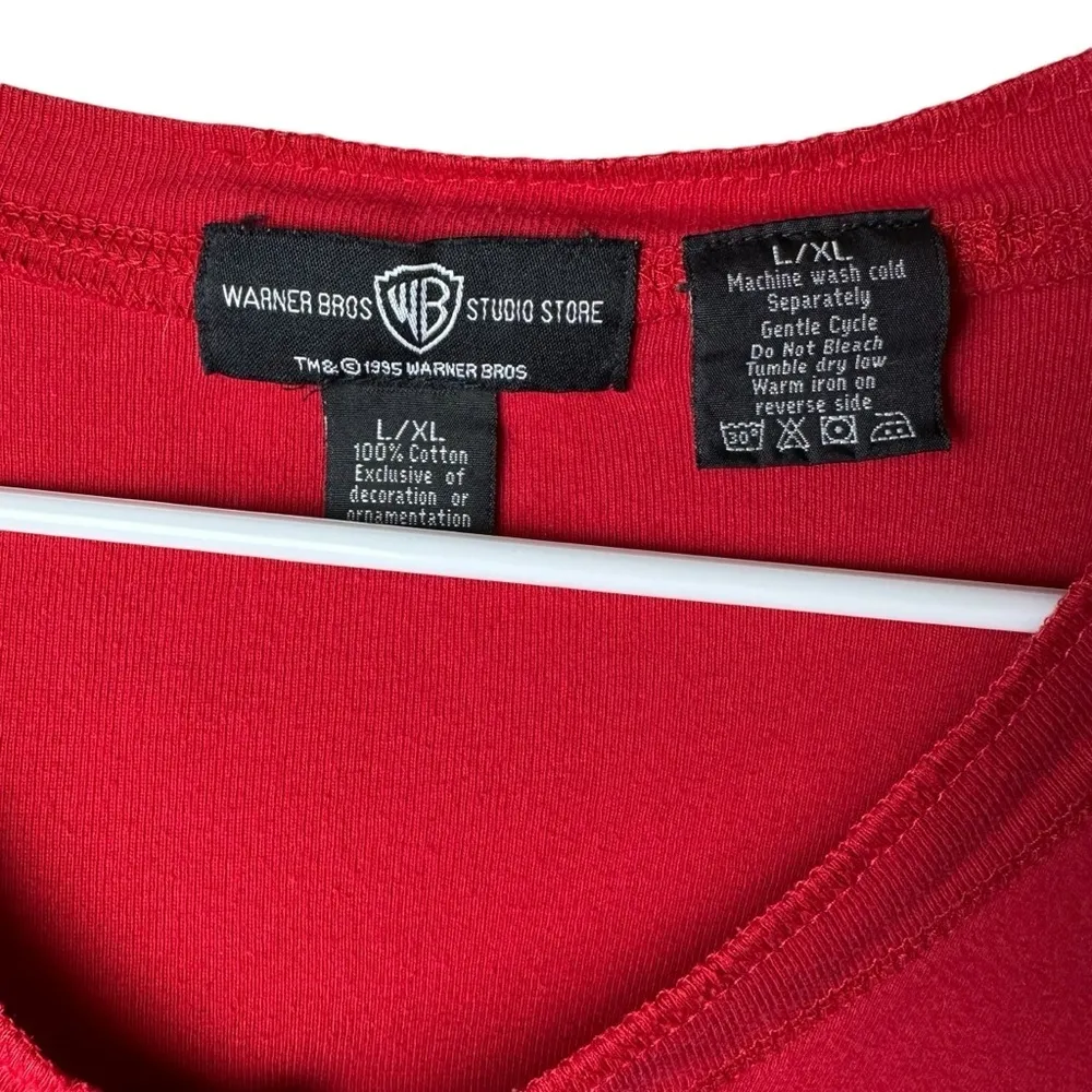 90s Y2K Vintage Looney Tunes Warner Bros Studio Red Cotton Pajama Onesie L XL Size L - Image 5