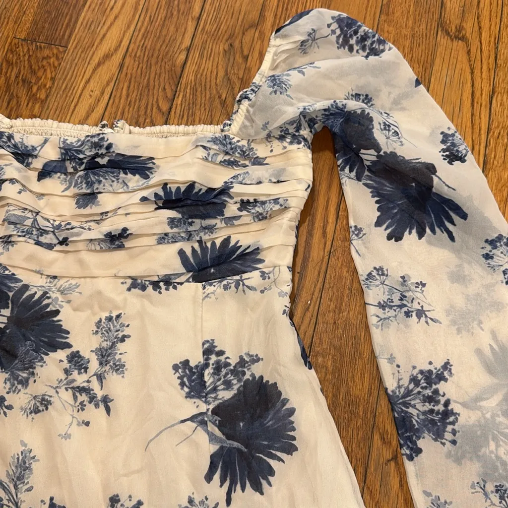 NWT Abercrombie & Fitch Emerson chiffon Blue Floral Long Sleeve Dress midi XS - Image 3