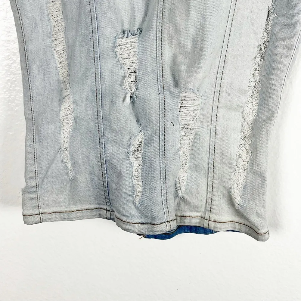 GUESS JEANS Vintage Light Wash Ripped Two Back Zipper Jeans Skirt, Size Small - Image 12