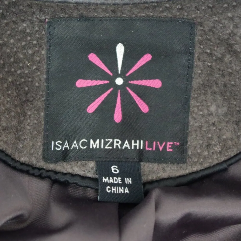 Isaac Mizrahi Live Suede Leather Cafe Racer Style Grey Jacket Size 6 - Image 2