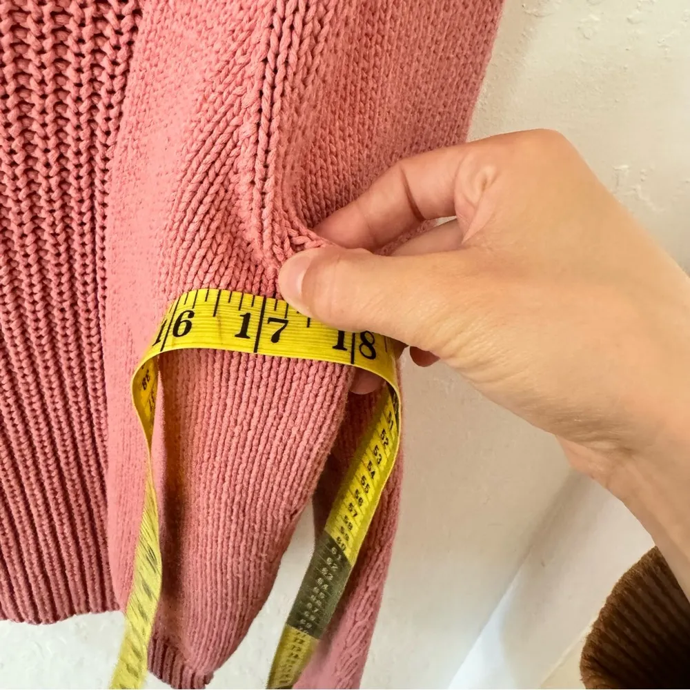 Tommy Bahama Vintage  Pink Chunky Knit Zip Up Collar Sweater 100% Cotton M - Image 8