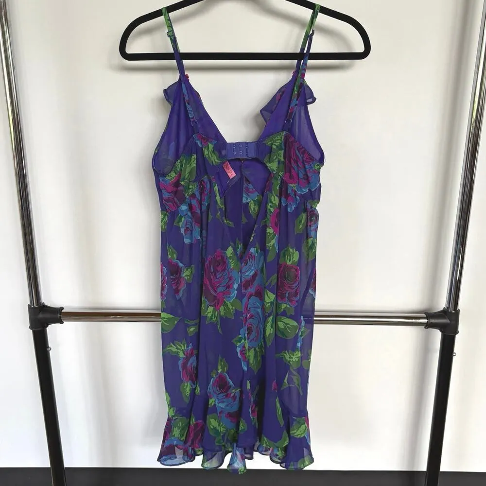 Betsey Johnson Purple Floral Semi Sheer Ruffle Fairy Lingerie Slip Dress 1X - Image 3