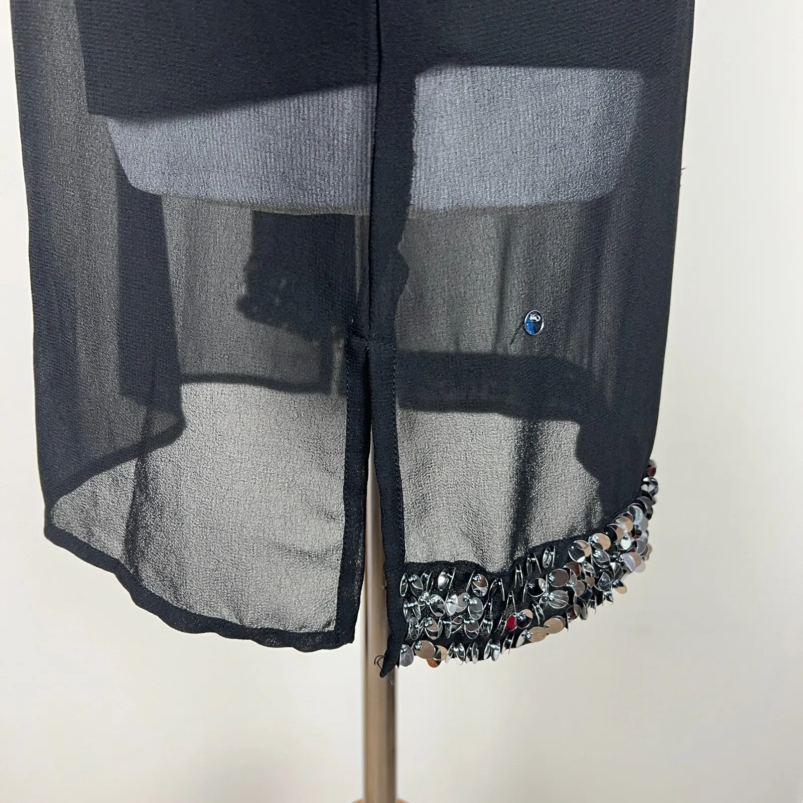 Cervelle Tunic Top Womens Small Black Semi Sheer Sequin Trim Lined Long Sleeve S - Image 8