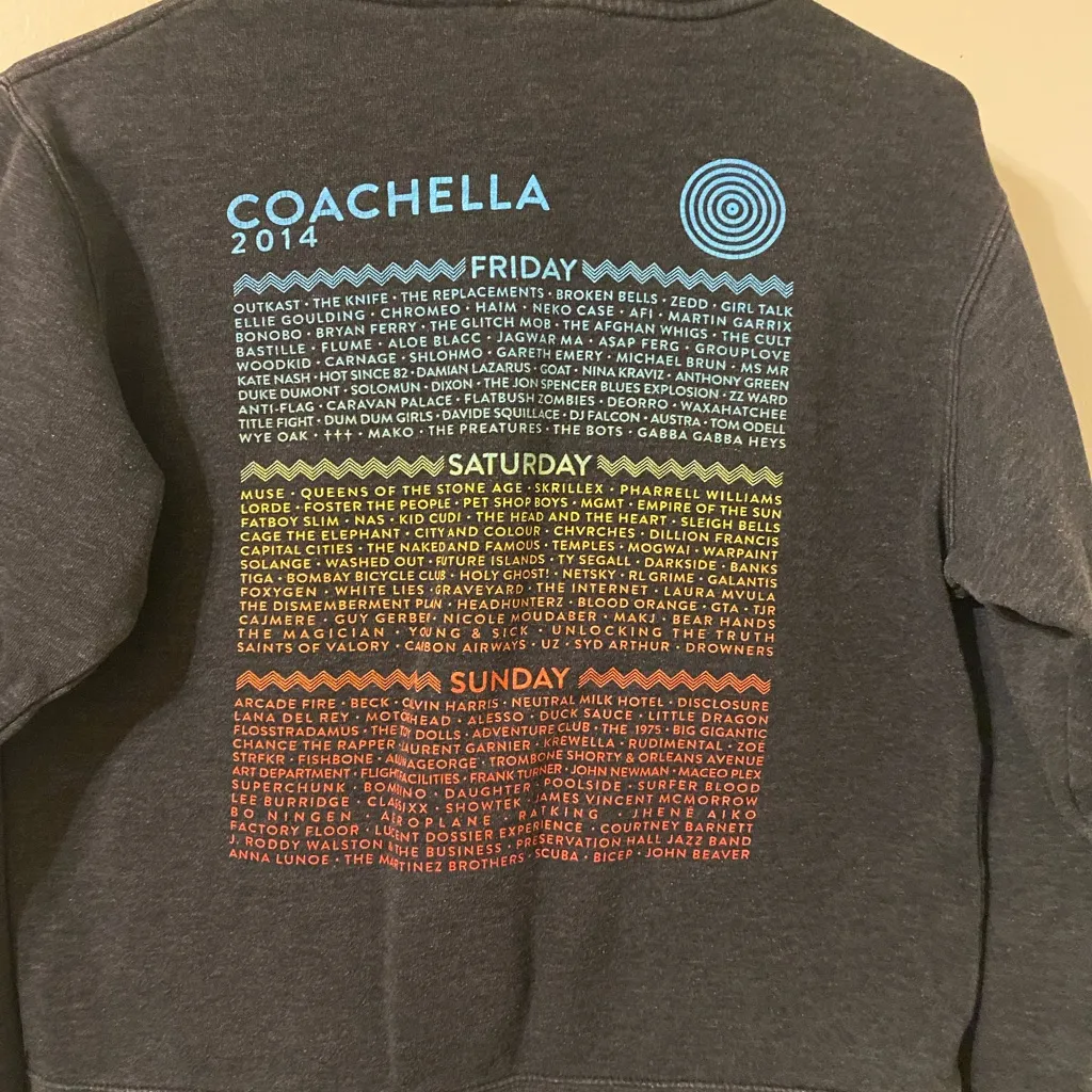 Womens Black Coachella 2014 Festival Lineup Official Full‎ Zip Hoodie Size Small - Image 2