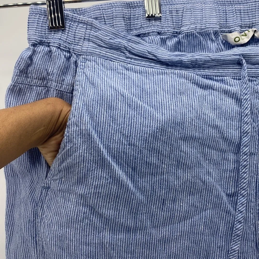 Orvis blue white linen draw string pockets cropped pants preppy lightweight - Image 3