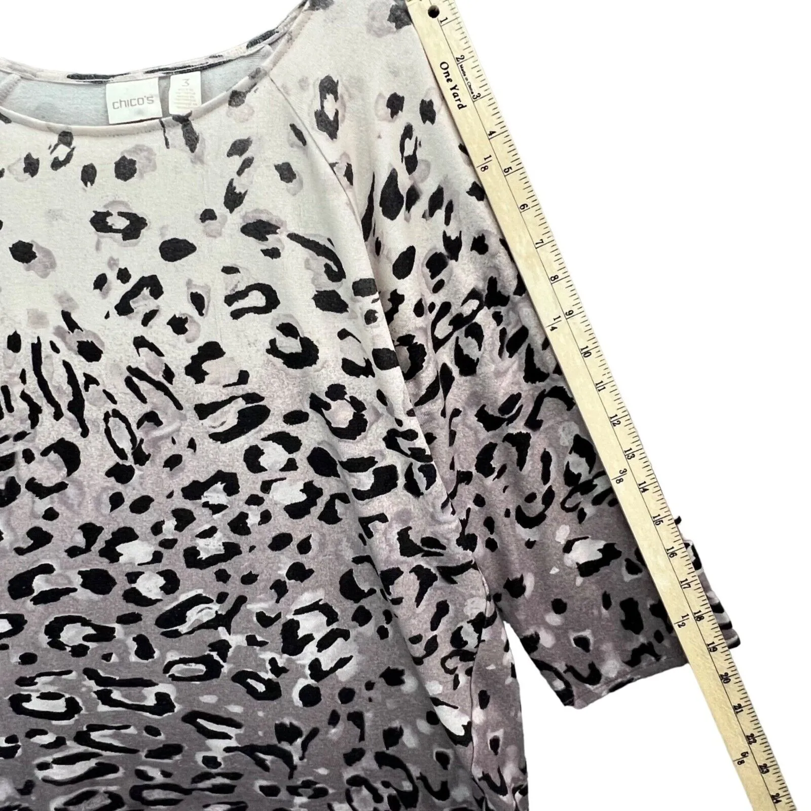 Chicos Top Womens XL Black Mauve Ombre Animal Print Blouse 3/4 Sleeve Stretch - Image 9