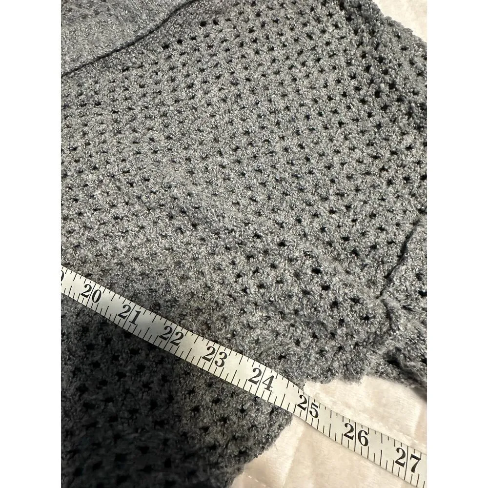 Aerie V-Neck Sweater Women's Size Large Gray Loose Knit Crochet Oversized Mesh - Image 5
